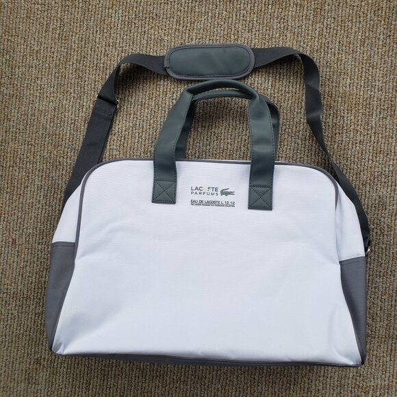 LACOSTE PARFUM L12-12 WHITE GRAY SPORT DUFFEL GYM WEEKEND LARGE BAG - Picture 6 of 9